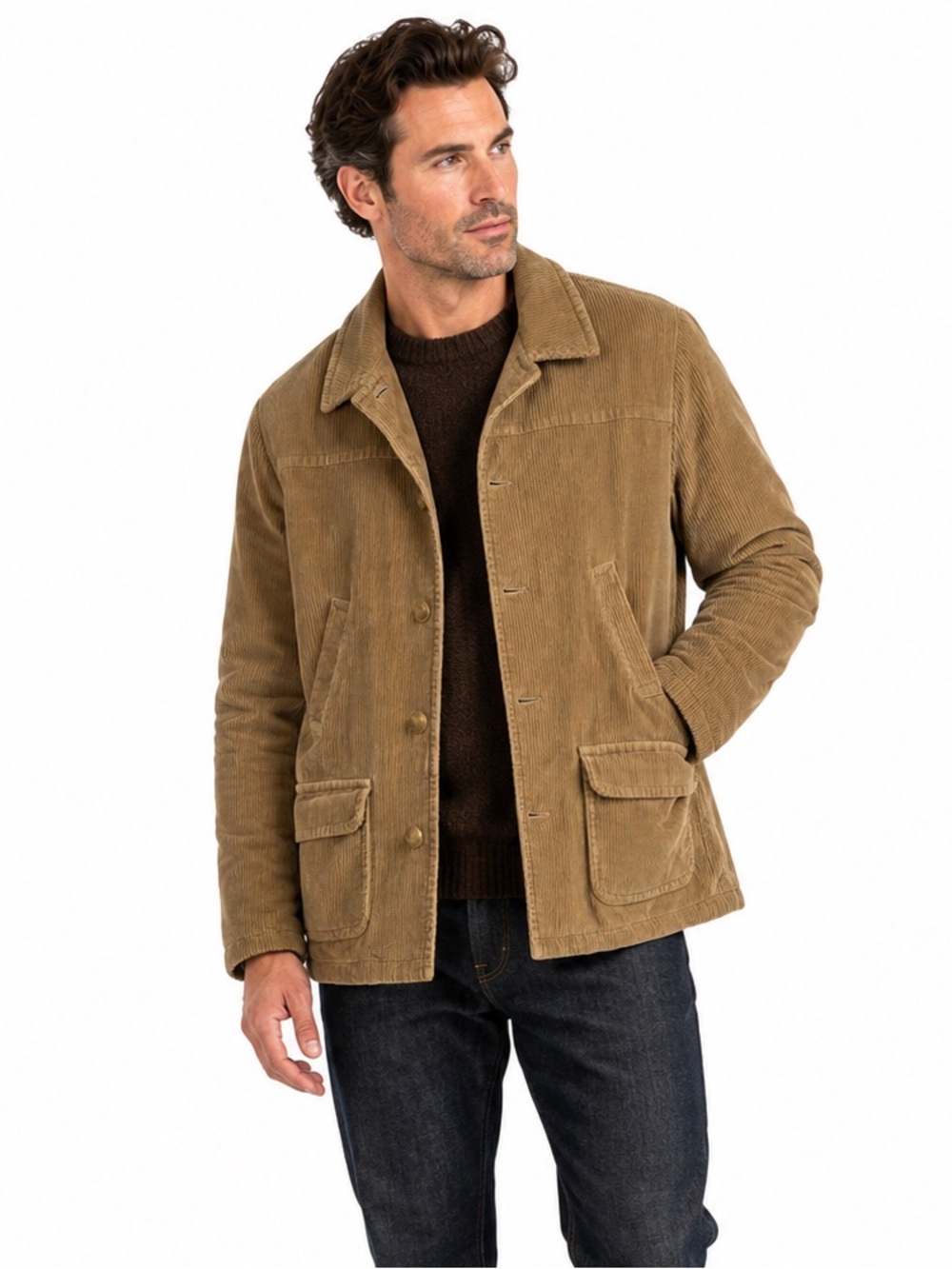 Eddie Bauer Corduroy Chore Jacket Tan Camel Heritage Workwear Barn Coat Fall Med